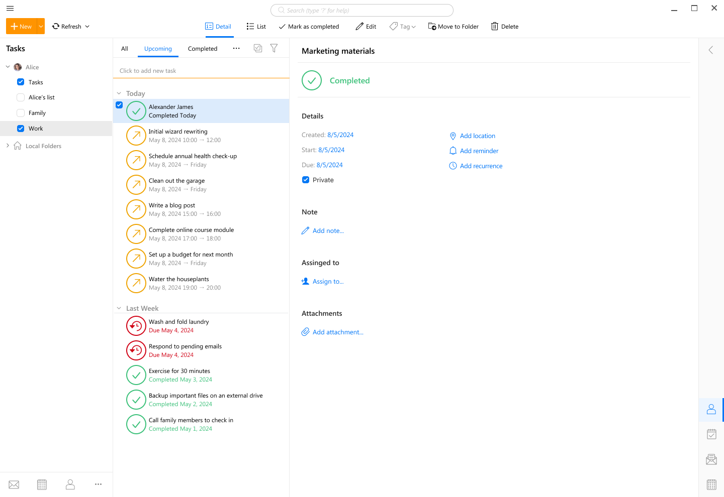 eM Client 任务 GTD 视图