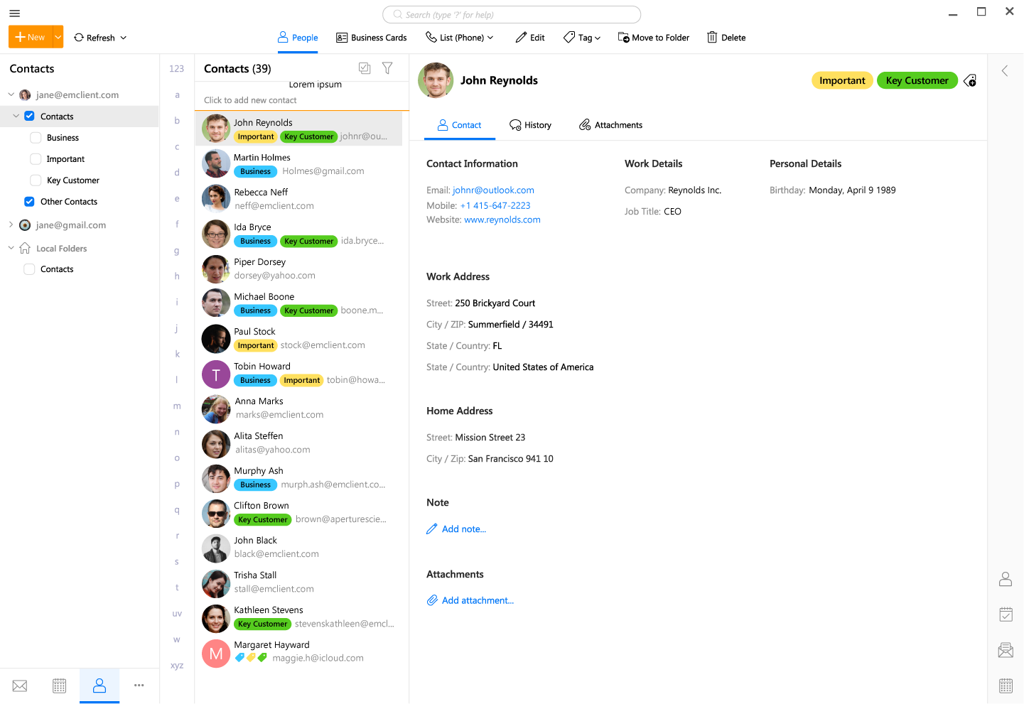 eM Client 联系人界面 1