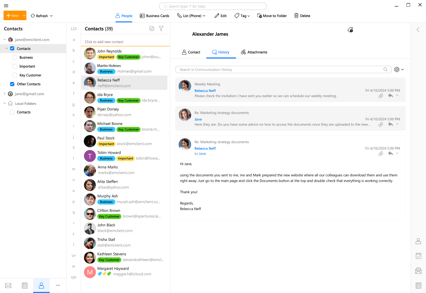eM Client 联系人界面 2