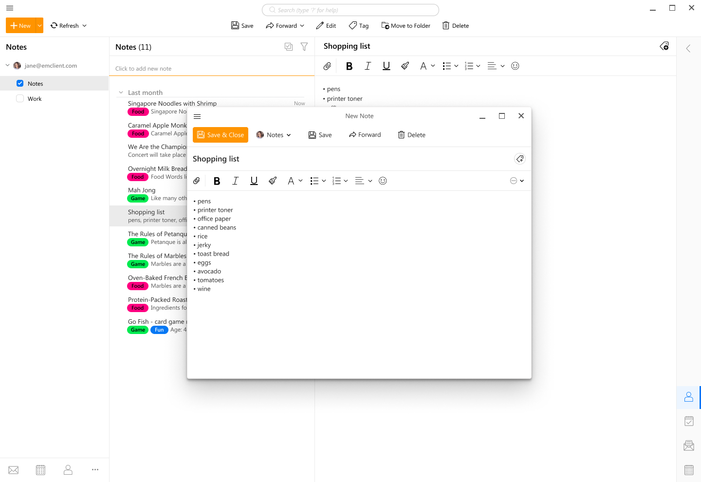 eM Client 笔记界面 2